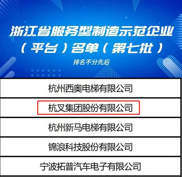 喜訊！杭叉集團榮列浙江省服務型制造示范企業(yè)名單